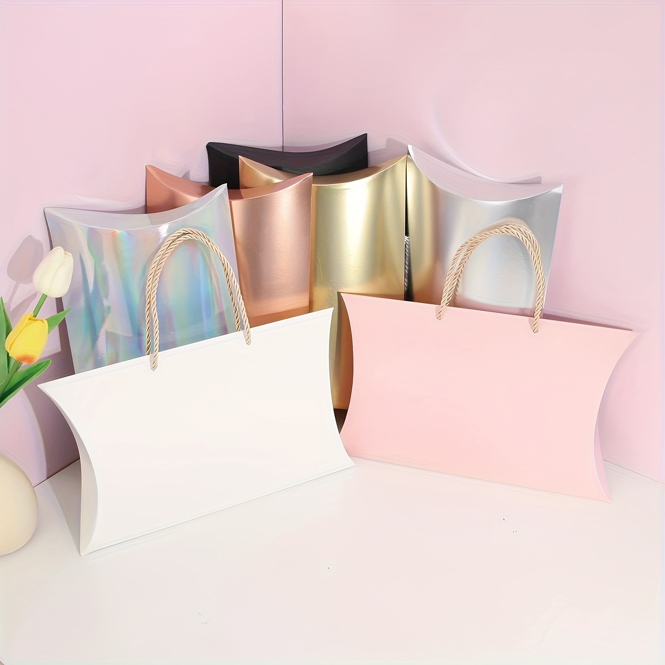 10pcs Personalized Pillow-Shaped Gift Boxes with Handles